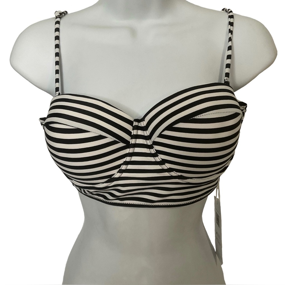 Cupshe NWT’s Black & White Striped Bandeau Bikini Top; Adjustable Straps; Size M